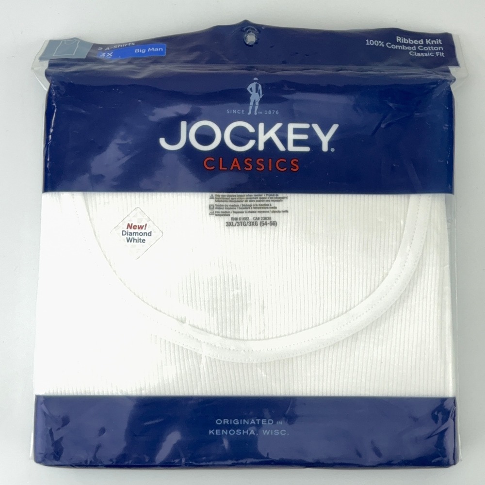 Jockey Classics 2-Pack A-Shirts 3XL Big Man White Ribbed Knit Cotton Tank Tops